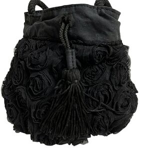 Tara Jarmon Fabric Rosette‎ round Evening Wristlet Bag black